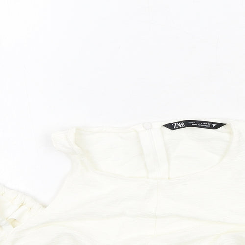Zara Womens Ivory Viscose Cropped Blouse Size S Round Neck - Cold Shoulder