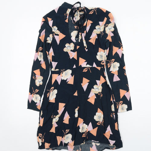 ASOS Womens Black Geometric Viscose A-Line Size 4 Round Neck Zip