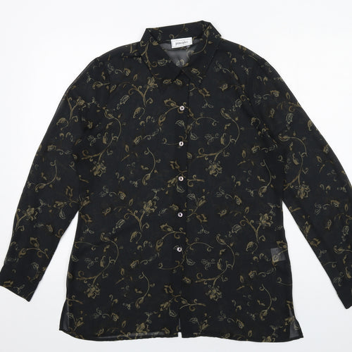 Principles Womens Black Geometric Polyester Basic Button-Up Size 14 Collared