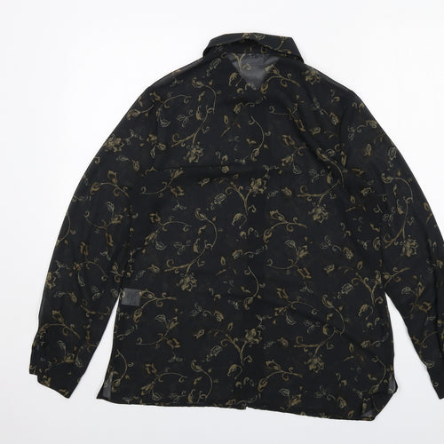 Principles Womens Black Geometric Polyester Basic Button-Up Size 14 Collared