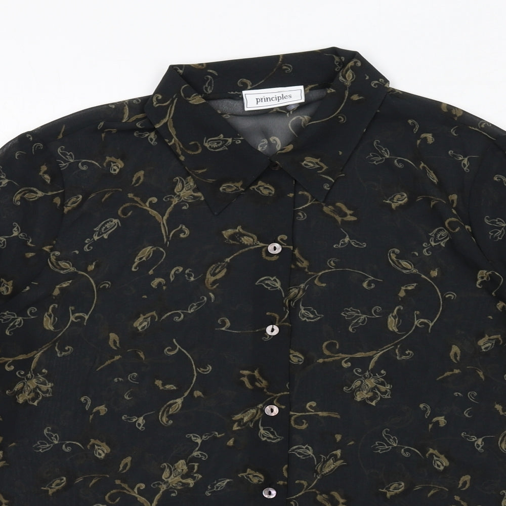 Principles Womens Black Geometric Polyester Basic Button-Up Size 14 Collared