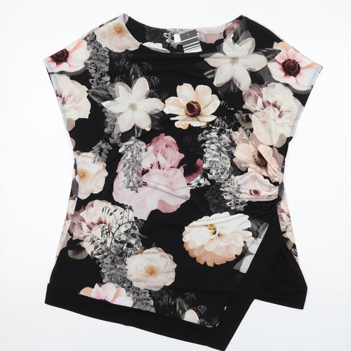 Wallis Womens Multicoloured Floral Polyester Basic T-Shirt Size 18 Round Neck