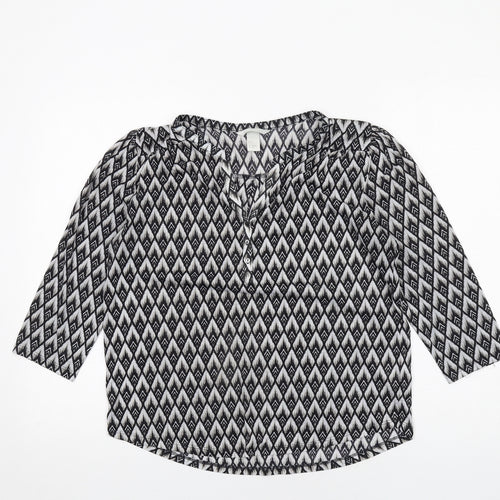 H&M Womens Black Geometric Polyester Basic Blouse Size S V-Neck