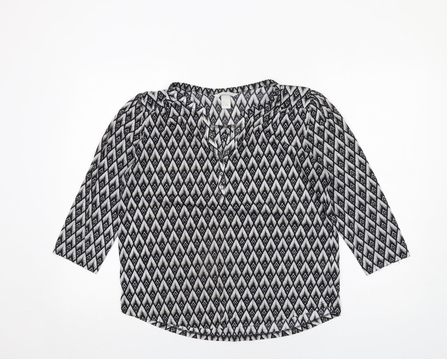 H&M Womens Black Geometric Polyester Basic Blouse Size S V-Neck
