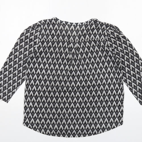 H&M Womens Black Geometric Polyester Basic Blouse Size S V-Neck
