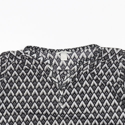 H&M Womens Black Geometric Polyester Basic Blouse Size S V-Neck