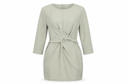 Front view of ASOS women’s green polyester a-line, size UK 6, round neck zip