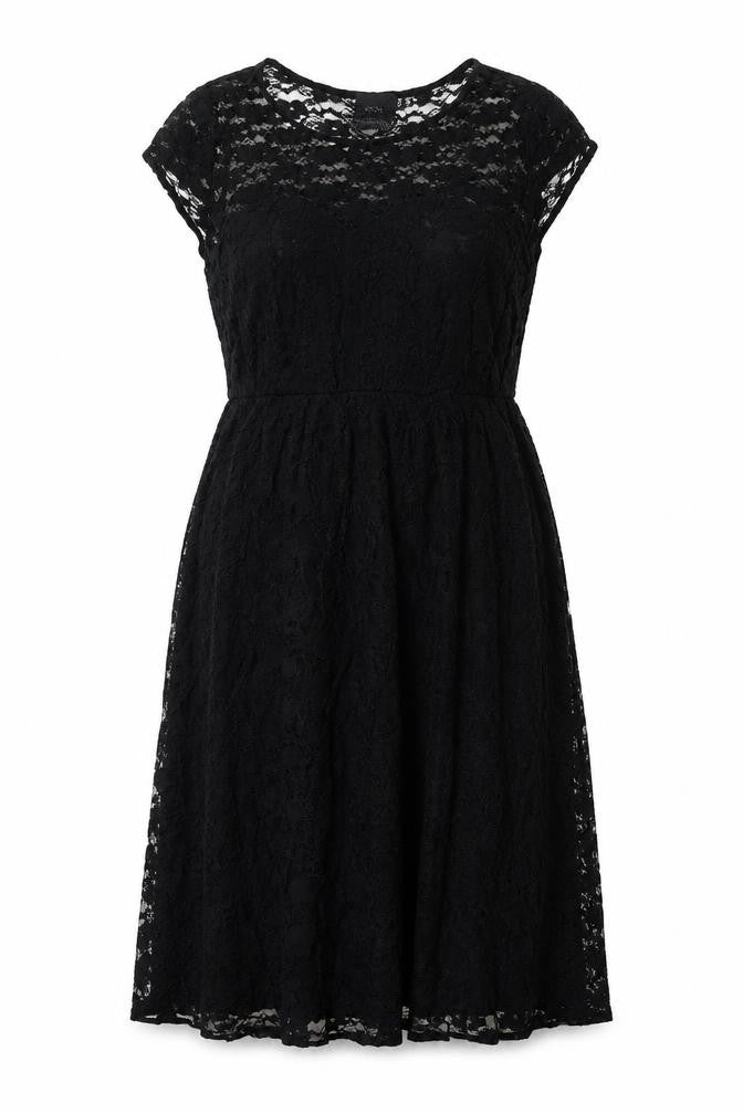 Front view of ASOS women’s black floral nylon shift, size UK 14, round neck pullover