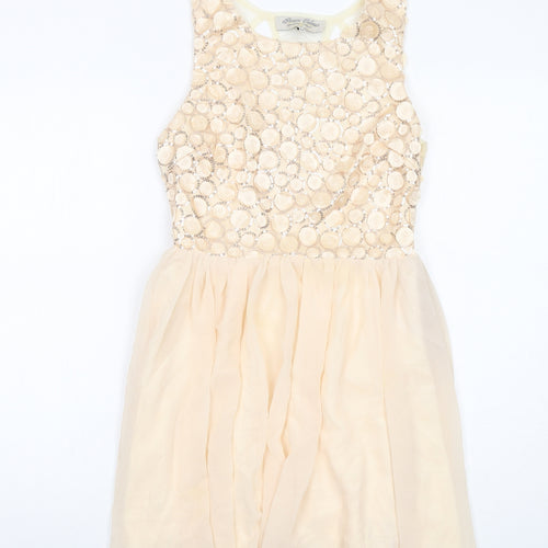Parisian Collection Womens Ivory Geometric Polyester Fit & Flare Size 10 Round Neck Zip