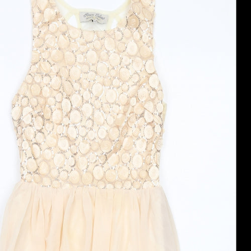 Parisian Collection Womens Ivory Geometric Polyester Fit & Flare Size 10 Round Neck Zip