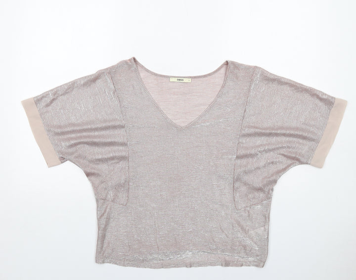 Oasis Womens Pink Polyester Basic T-Shirt Size S V-Neck