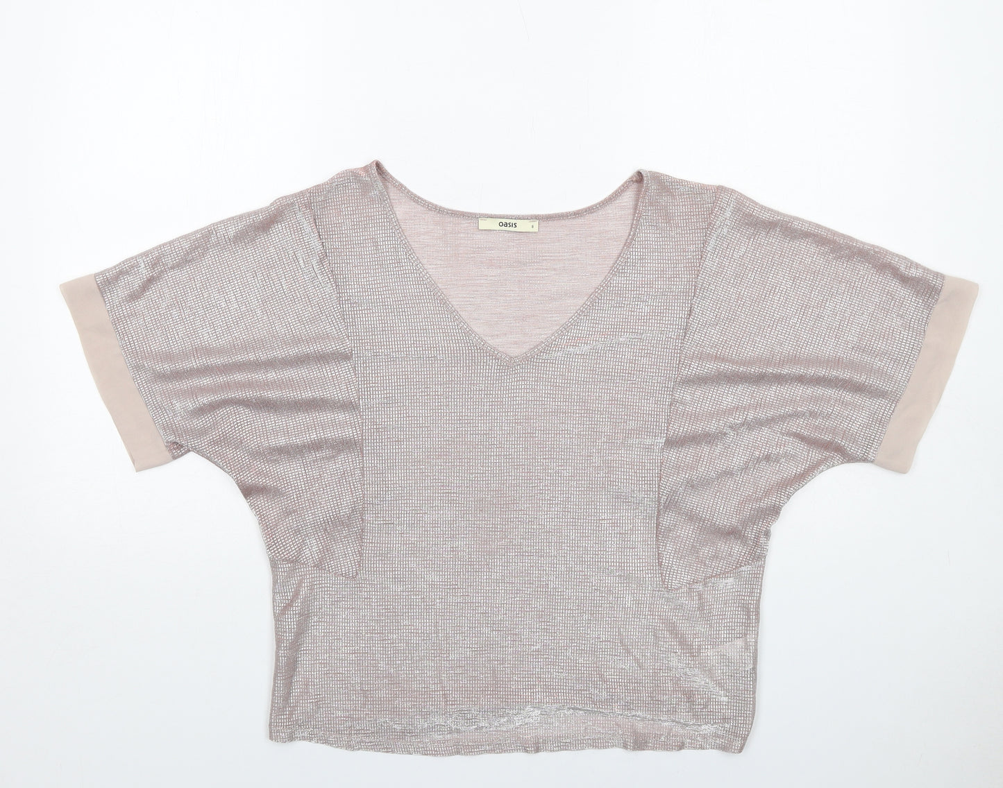 Oasis Womens Pink Polyester Basic T-Shirt Size S V-Neck