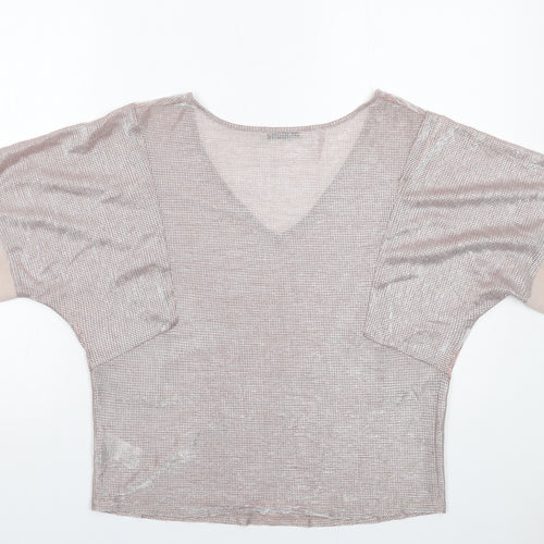 Oasis Womens Pink Polyester Basic T-Shirt Size S V-Neck