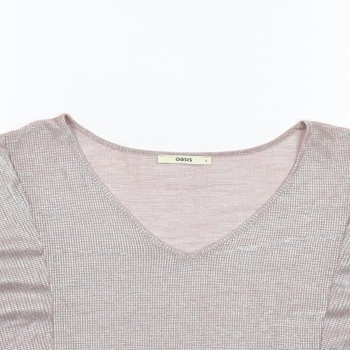 Oasis Womens Pink Polyester Basic T-Shirt Size S V-Neck