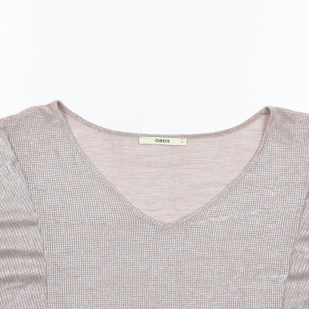 Oasis Womens Pink Polyester Basic T-Shirt Size S V-Neck