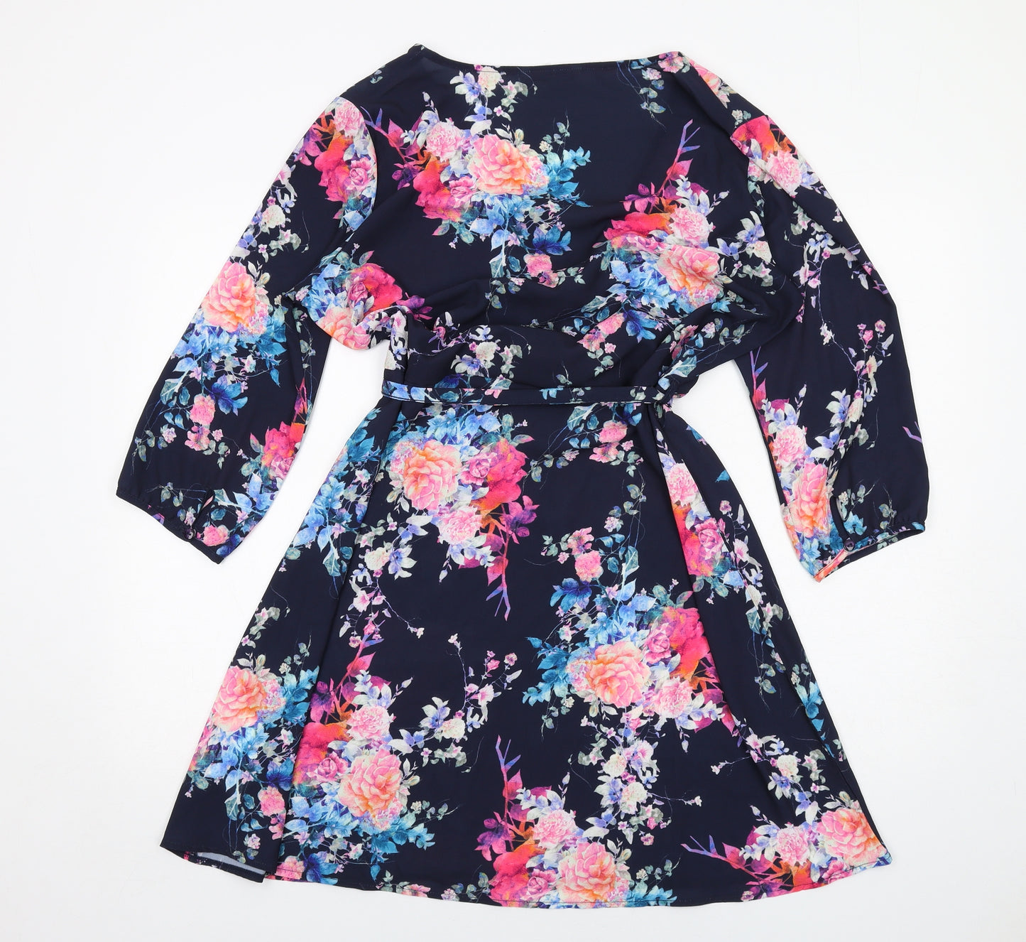 Only Womens Blue Floral Polyester A-Line Size 14 V-Neck Pullover