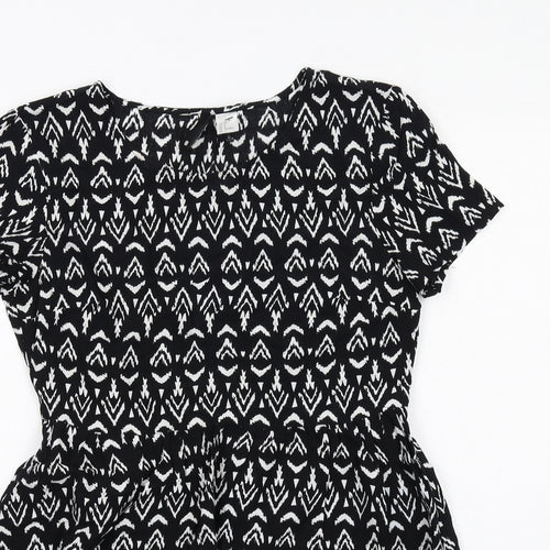 H&M Womens Black Geometric Viscose A-Line Size 8 Round Neck Pullover