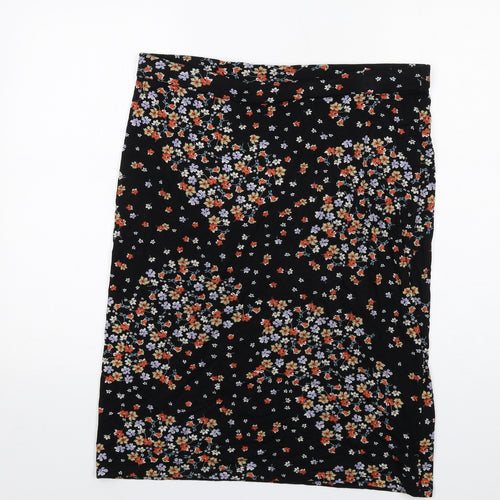 Bonmarché Womens Black Floral Viscose A-Line Skirt Size 16