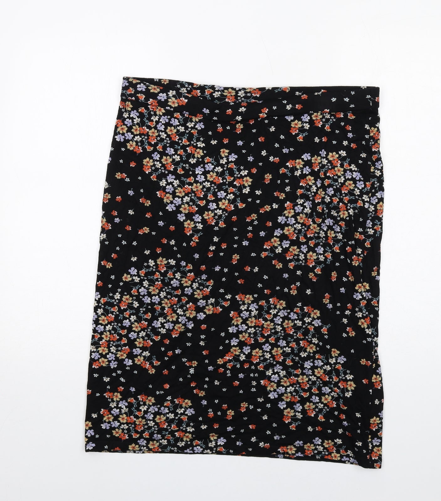 Bonmarché Womens Black Floral Viscose A-Line Skirt Size 16
