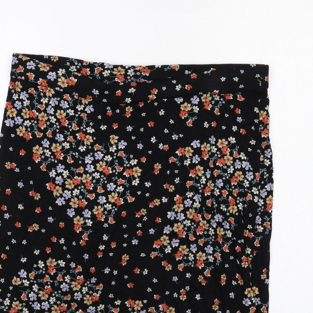 Bonmarché Womens Black Floral Viscose A-Line Skirt Size 16