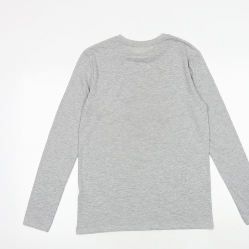 Marks and Spencer Boys Grey Cotton Basic T-Shirt Size 13-14 Years Round Neck Pullover - One Team
