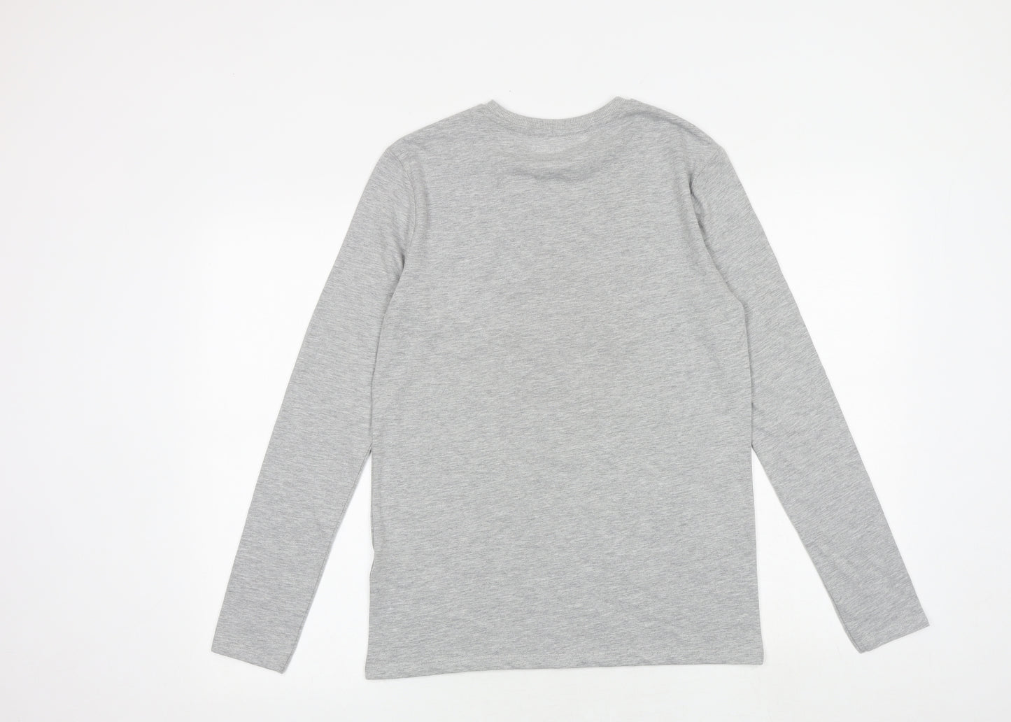 Marks and Spencer Boys Grey Cotton Basic T-Shirt Size 13-14 Years Round Neck Pullover - One Team