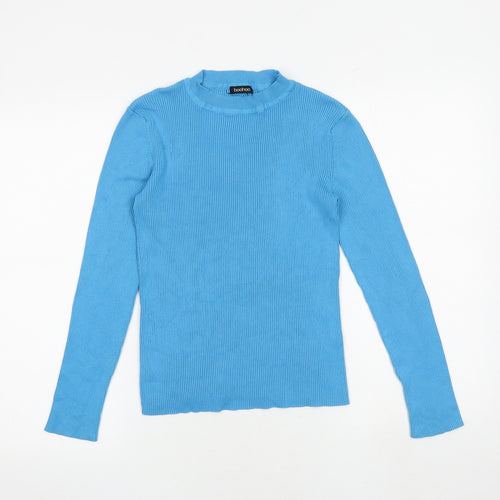 Boohoo Womens Blue Round Neck Viscose Pullover Jumper Size S