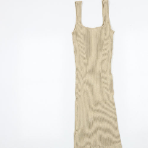 H&M Womens Brown Viscose Bodycon Size XS Scoop Neck Pullover