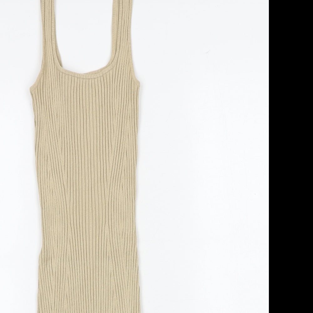 H&M Womens Brown Viscose Bodycon Size XS Scoop Neck Pullover