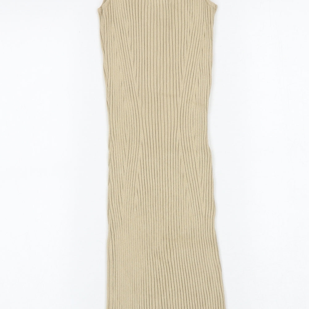 H&M Womens Brown Viscose Bodycon Size XS Scoop Neck Pullover