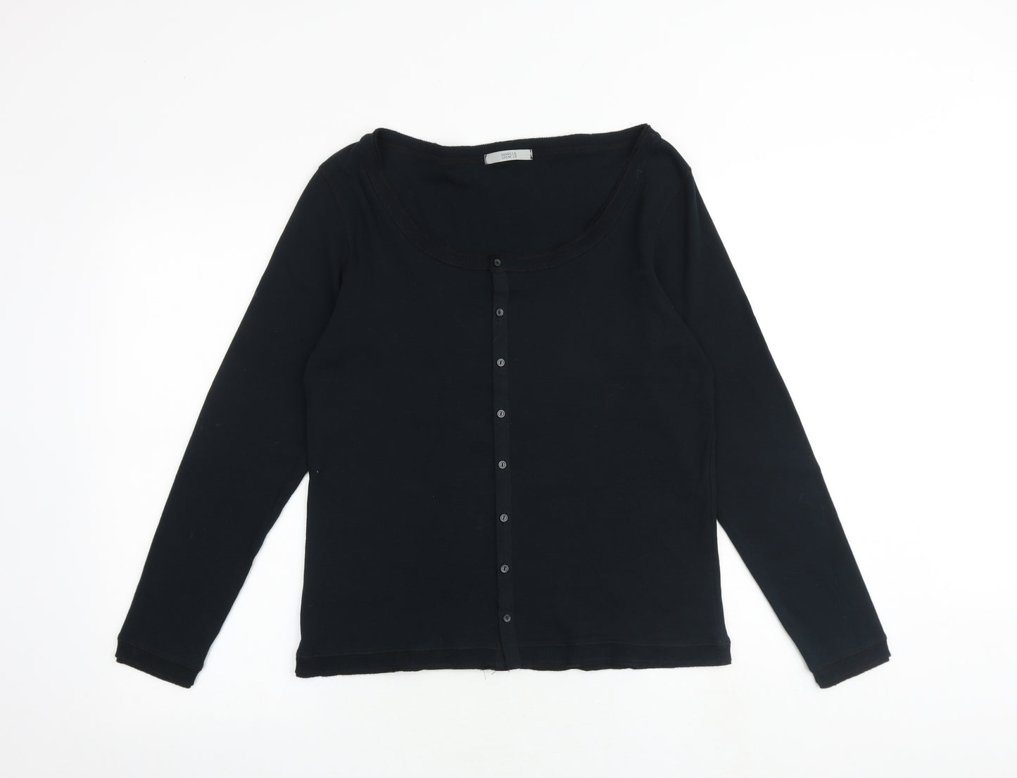 Marks and Spencer Womens Black Scoop Neck 100% Cotton Pullover Jumper Size 16