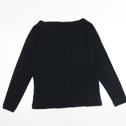 Marks and Spencer Womens Black Scoop Neck 100% Cotton Pullover Jumper Size 16