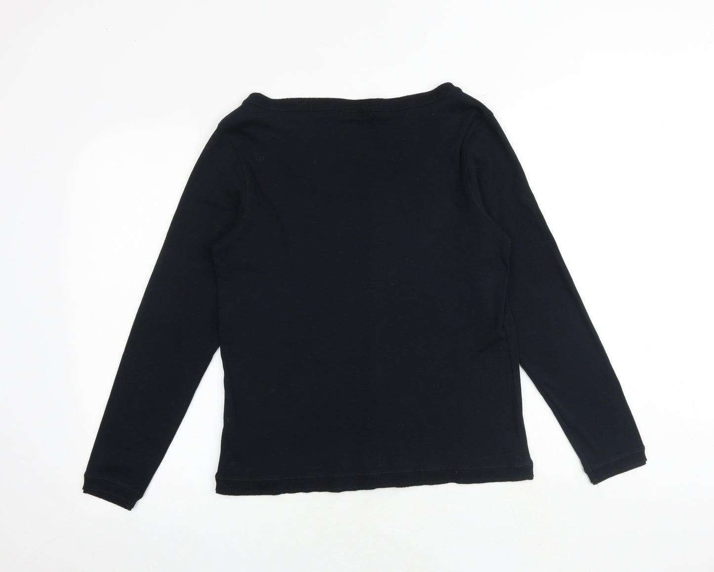 Marks and Spencer Womens Black Scoop Neck 100% Cotton Pullover Jumper Size 16