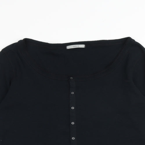 Marks and Spencer Womens Black Scoop Neck 100% Cotton Pullover Jumper Size 16