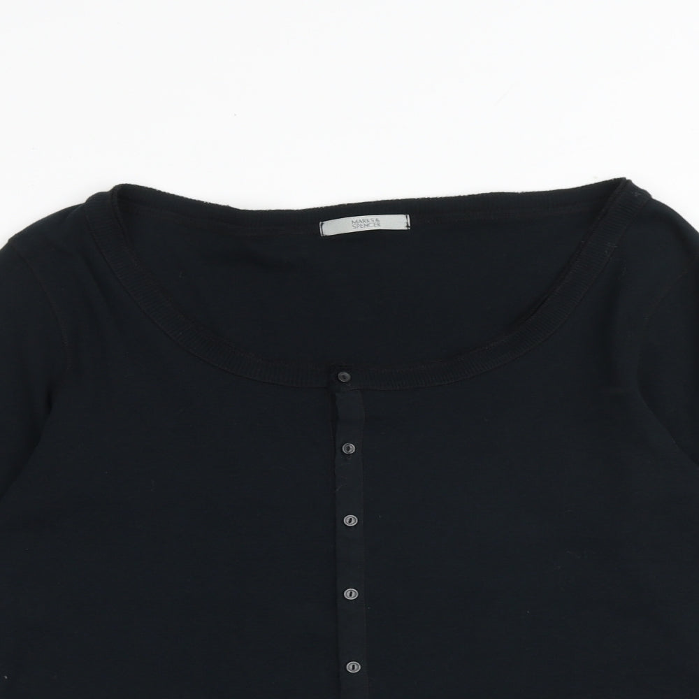 Marks and Spencer Womens Black Scoop Neck 100% Cotton Pullover Jumper Size 16
