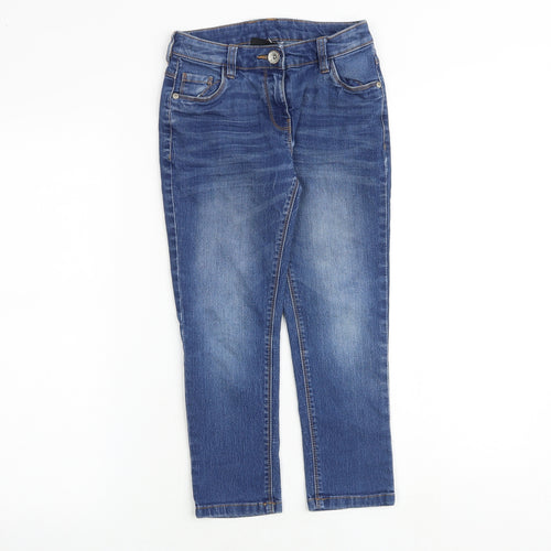 NEXT Girls Blue Cotton Skinny Jeans Size 7 Years Regular Zip