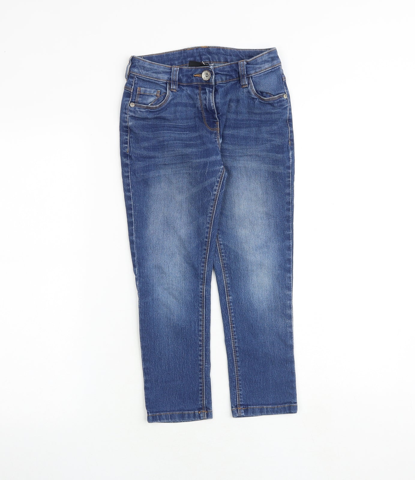 NEXT Girls Blue Cotton Skinny Jeans Size 7 Years Regular Zip