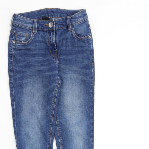 NEXT Girls Blue Cotton Skinny Jeans Size 7 Years Regular Zip