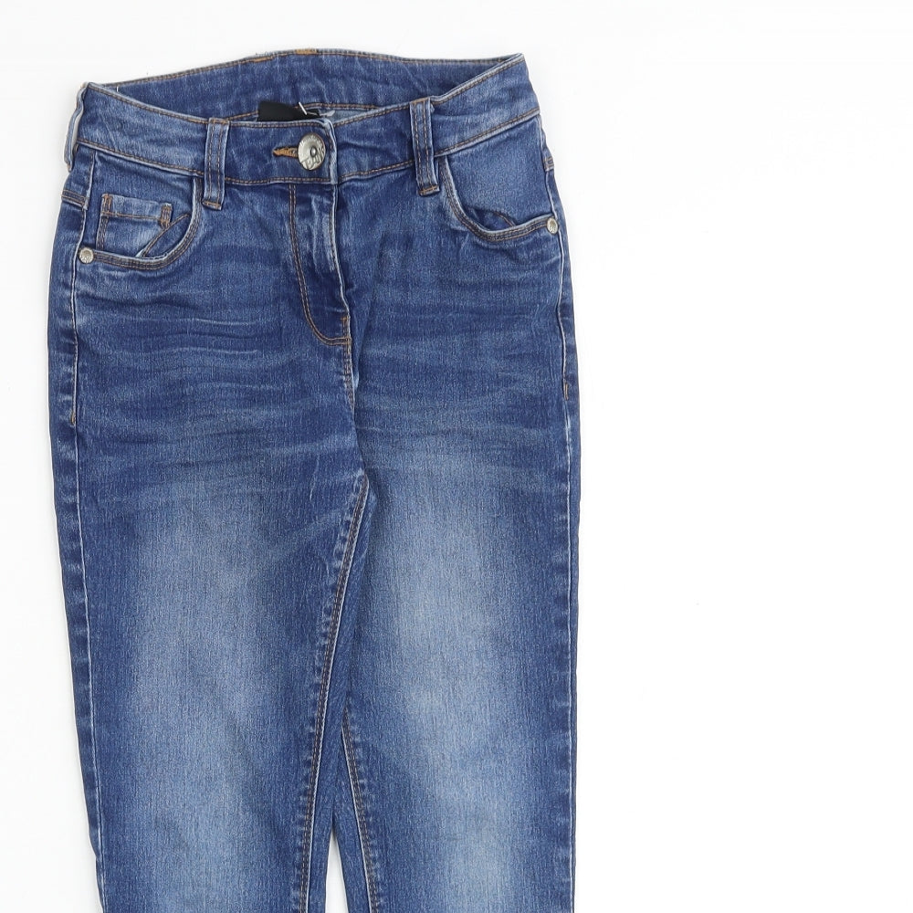 NEXT Girls Blue Cotton Skinny Jeans Size 7 Years Regular Zip