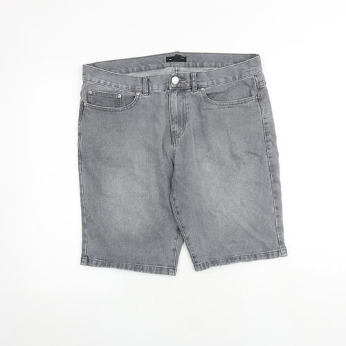 New Look Mens Grey Cotton Bermuda Shorts Size 34 in Regular Zip