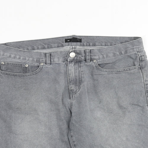 New Look Mens Grey Cotton Bermuda Shorts Size 34 in Regular Zip