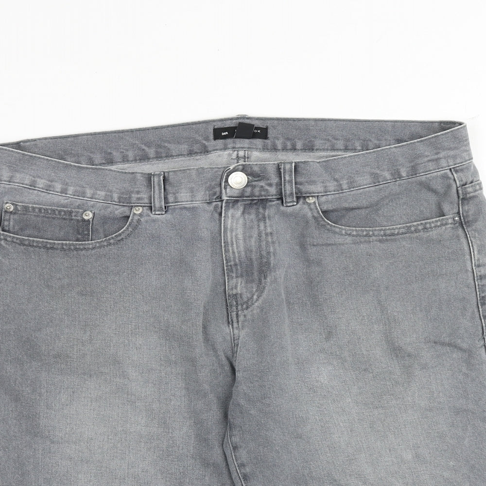 New Look Mens Grey Cotton Bermuda Shorts Size 34 in Regular Zip