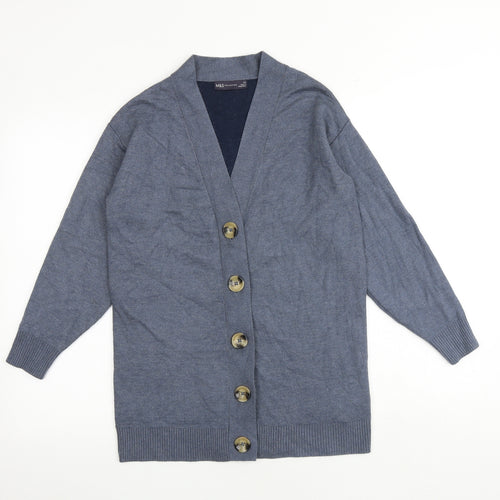 Marks and Spencer Womens Blue V-Neck Viscose Cardigan Jumper Size XS