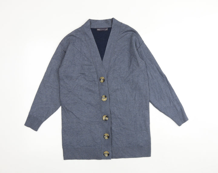 Marks and Spencer Womens Blue V-Neck Viscose Cardigan Jumper Size XS