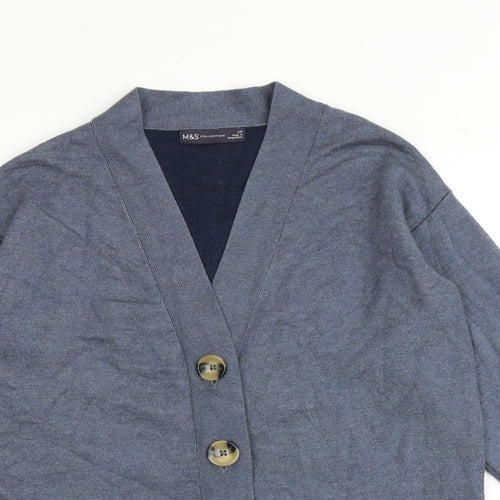 Marks and Spencer Womens Blue V-Neck Viscose Cardigan Jumper Size XS