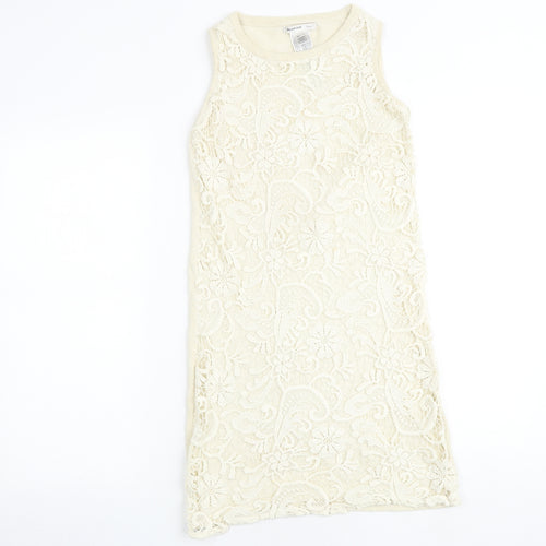 Mango Womens Beige Floral 100% Cotton Shift Size S Round Neck Pullover
