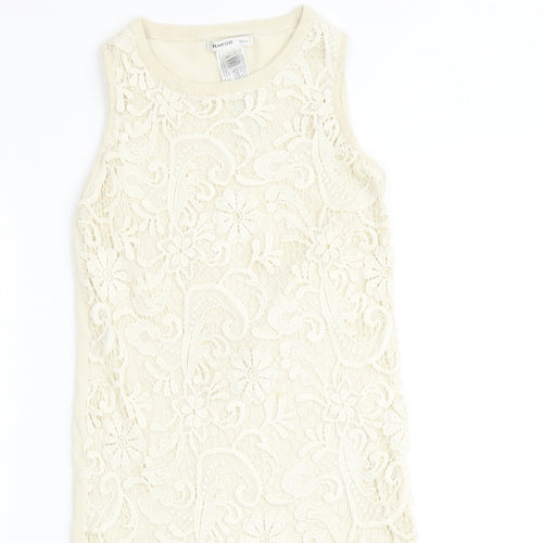 Mango Womens Beige Floral 100% Cotton Shift Size S Round Neck Pullover