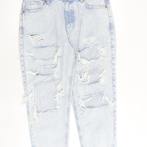 New Look Womens Blue Cotton Boyfriend Jeans Size 12 Regular Zip