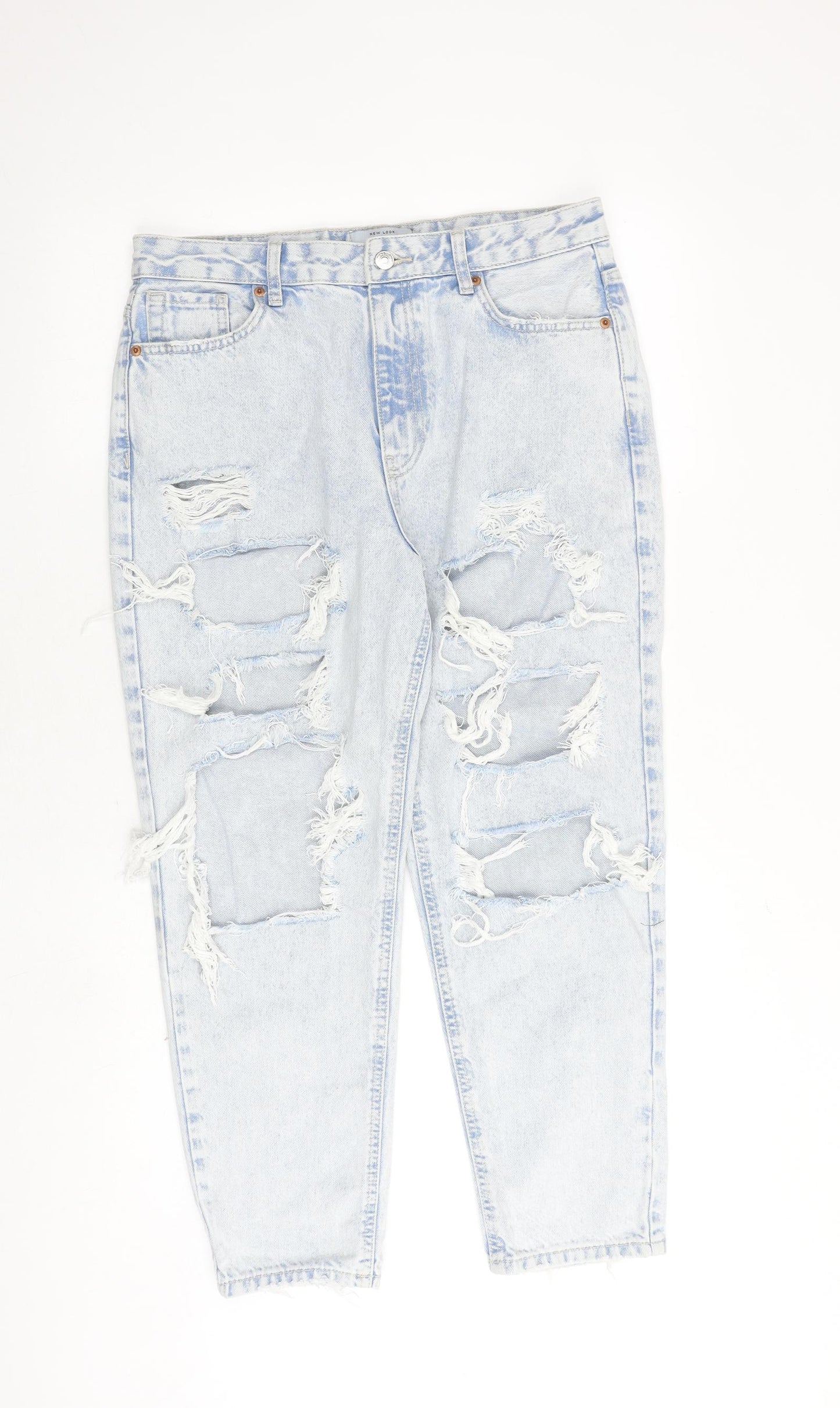 New Look Womens Blue Cotton Boyfriend Jeans Size 12 Regular Zip