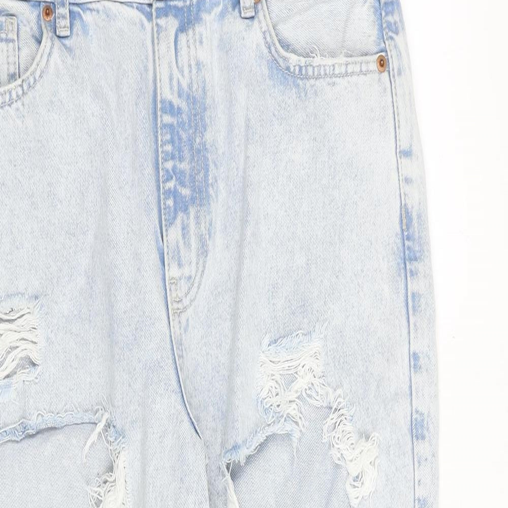 New Look Womens Blue Cotton Boyfriend Jeans Size 12 Regular Zip